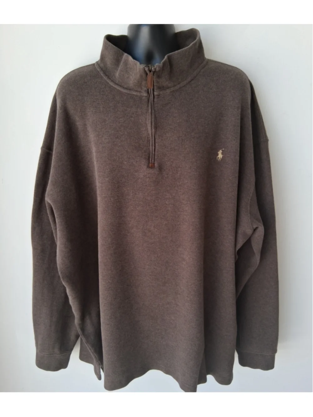 Vintage 90s Polo Ralph Lauren Men's 4XLT Sweater 1/4 Zip Brown Cotton Sweatshirt